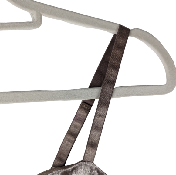 JLUXLABEL Crushed Velvet Bodysuit Taupe Nude Spaghetti Strap Size S - Picture 7 of 14